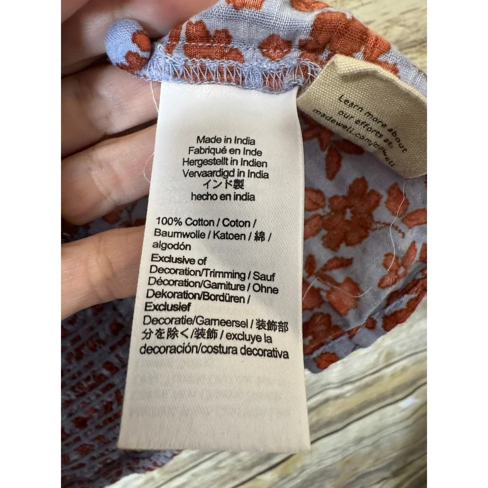 Madewell Button Front Smocked Back Floral Top NF231 Blue Rust Women Size 0